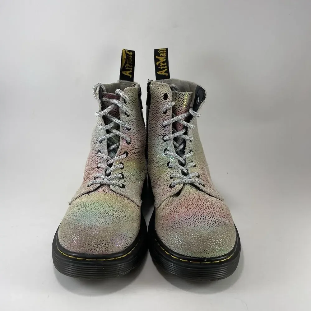 Dr Martens 1460 Pascal Boots Girls Size 3 Metallic Iridescent Rainbow Side Zip